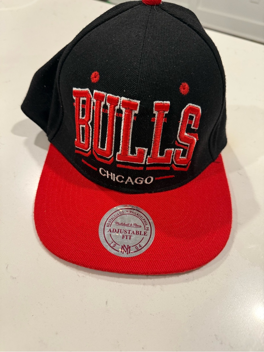 Mitchell & Ness Black and Red Chicago Bulls Snapback Cap